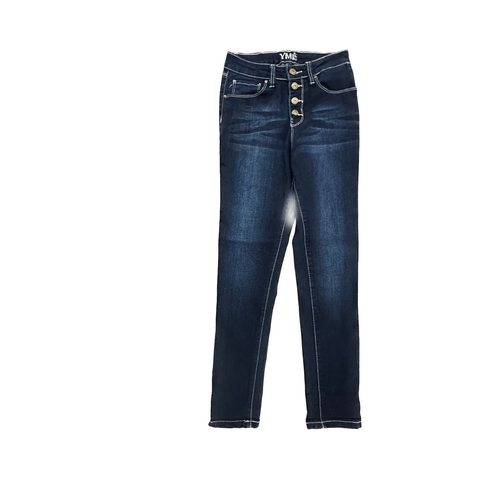 YMI Girls Skinny Button Fly Girls size 14 Dark Wash Blue Denim Jeans